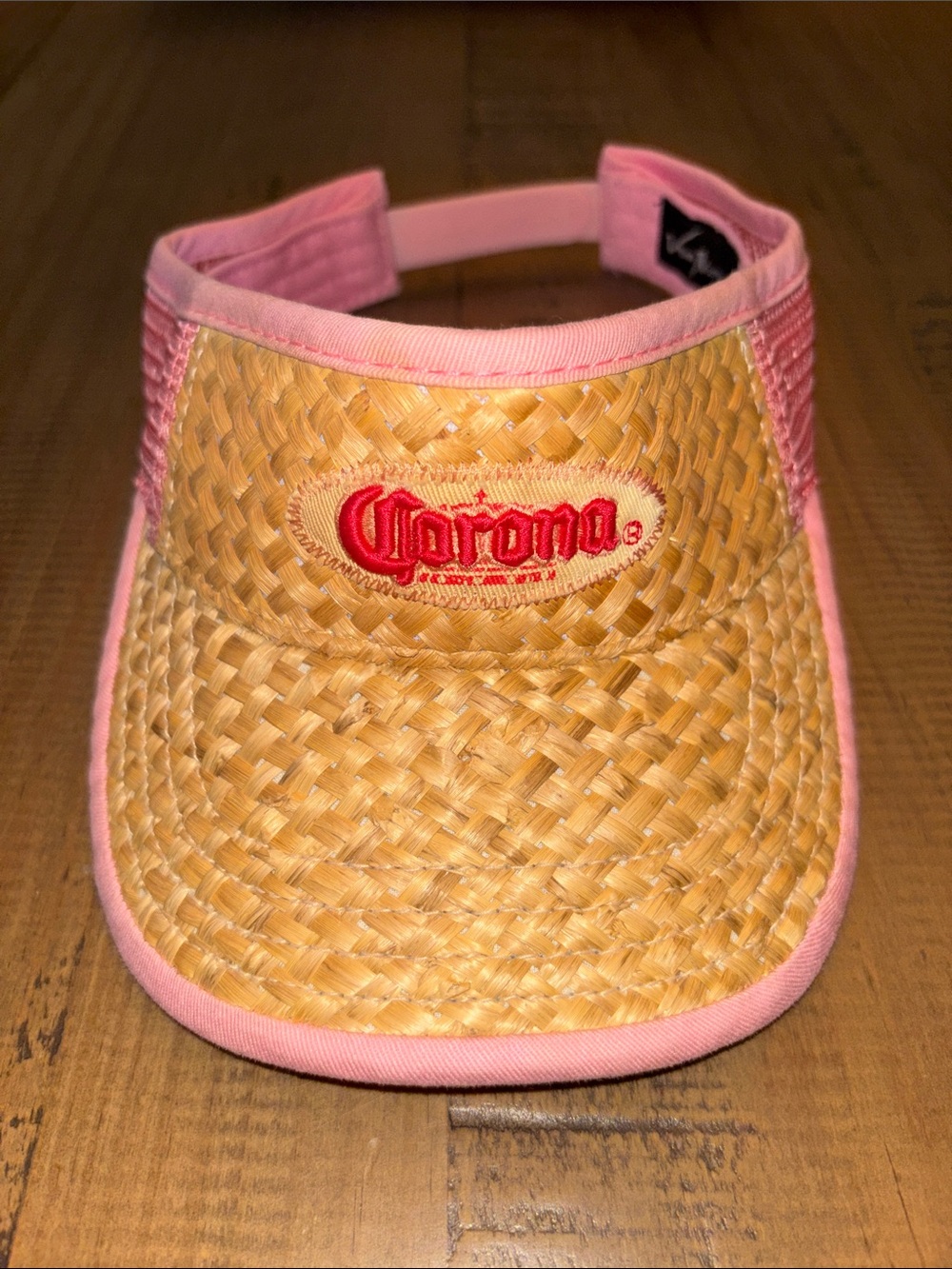 Corona Straw Visor with Pink Trim basket wicker EUC!